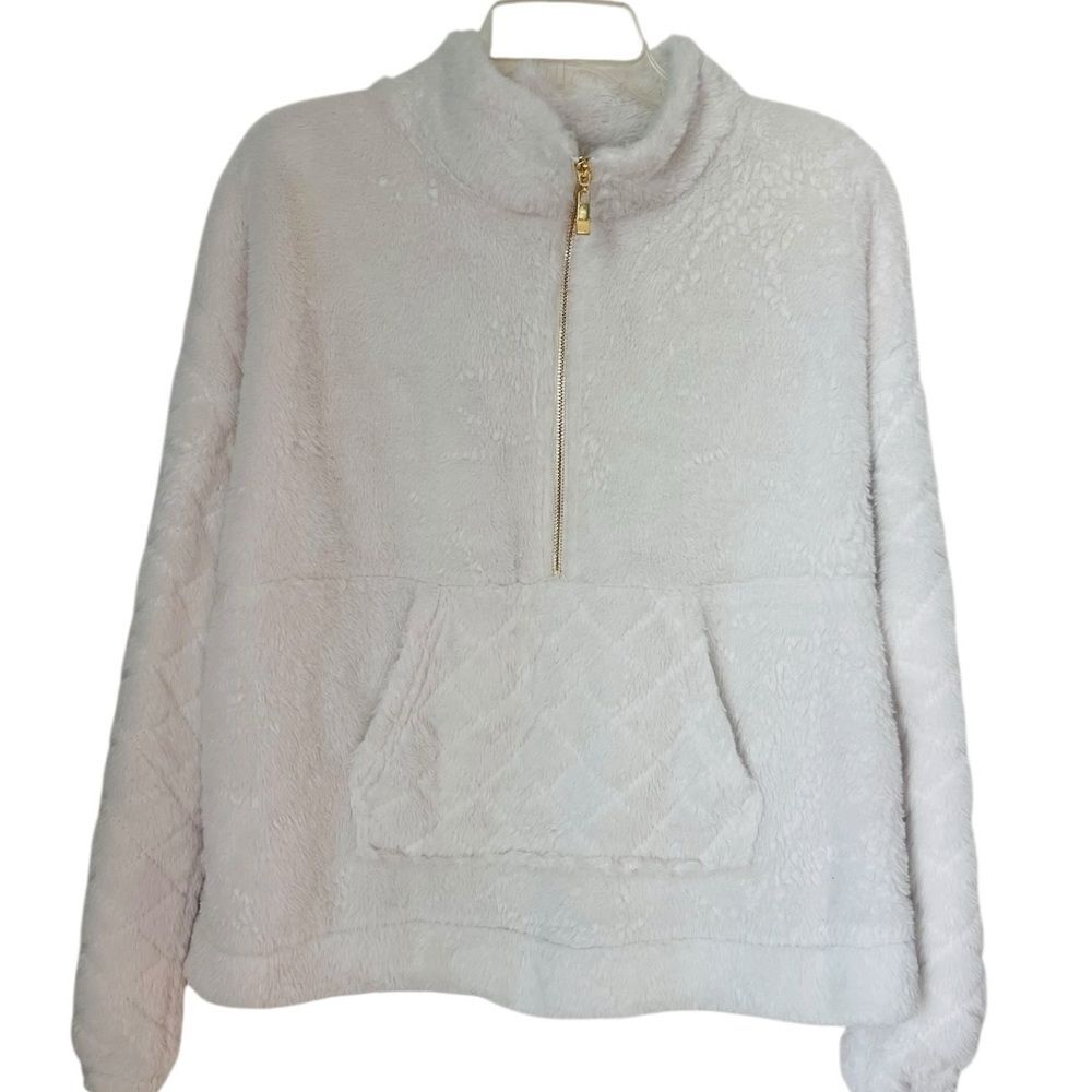 Madeline & Monroe Off-White Soft Cozy Fleece 3/4 Zip Pullover Winter Sherpa Sz L